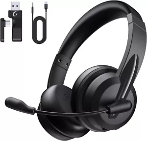 Wireless Headset with Mic for Work with AI Noise Cancelling Clear Calls (Black) - Picture 1 of 8