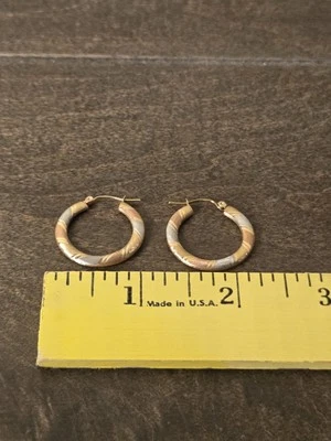 10k Tri Color Gold 1" Hoop Earrings Yellow, White, Rose. Beautiful Never Worn  - Image 1 of 4