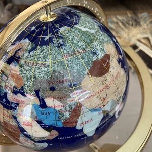 LG Gemstone Globe 14 In Blue Lapis Brass Stand SemiPrecious Table Decor Rotating - Picture 1 of 8