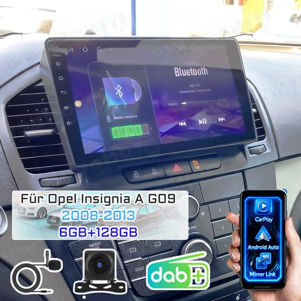 6+128GB AutoRadio Für Opel Insignia A 2008-2013 GPS Navi CarPlay Android 15 DAB+ - Bild 1 von 4
