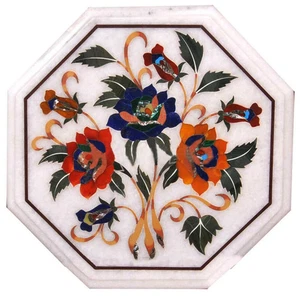 12" White Marble Semi Precious Inlay Stone Coffee Tea Table Top Home Furniture - Picture 1 of 6