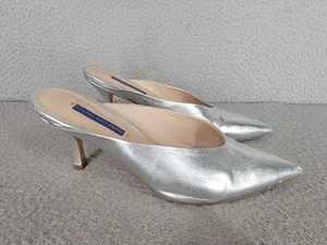 Stuart Weitzman silberne Pantoletten 8,5 Pfennigabsatz Slipper spitz zulaufend Leder - Bild 1 von 18