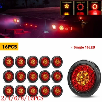 2 ~ 16X 4 英寸圆形红色/11月 16 LED 卡车拖车制动停止转向信号尾灯 — 第 1/4 张图片
