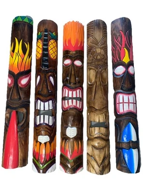 SET OF 5 40” TIKI MASK HAWAIIAN WALL ART ISLAND HOME DECOR BAR TROPICAL - Image 1 of 3