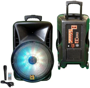 MR DJ DJ18BAT+ - 18" Portable Trolley PA DJ Active Powered Bluetooth TWS Speaker - Picture 1 of 6