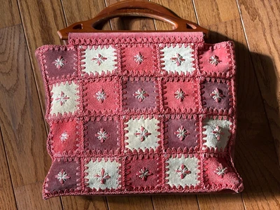 Bolsa de retalhos vintage Nine West alças de madeira 13 x 10 - Imagem 1 de 4