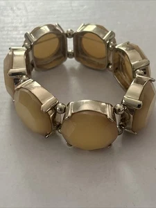 ANN TAYLOR Chunky Acrylic Faux Crystal Stretch Bracelet Gold Tone $38 MSRP - Picture 1 of 5