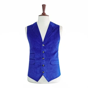 Mens 46R Royal Blue Corduroy Vest Waistcoat Formal Wedding Party Preppy Casual - Picture 1 of 8