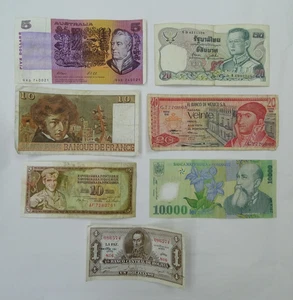Lot of 7 Foreign Banknotes World Currency Various Countries - Picture 1 of 18