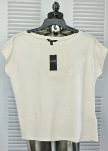 Lauren Ralph Lauren Embroidered Monogram Logo T-Shirt Cream Size XL.  - Picture 1 of 4