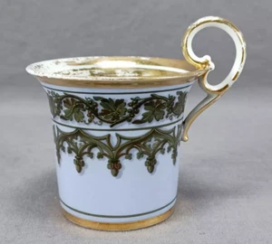 Old Paris Hand Painted Gothic Arches & Grapes Blue & Gold Coffee Cup Circa 1820 - Picture 1 of 7