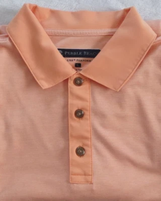 Pebble Beach Golf Polo Shirt Mens L Dry Luxe Performance Golf Orange Pinstripe - Image 1 of 4