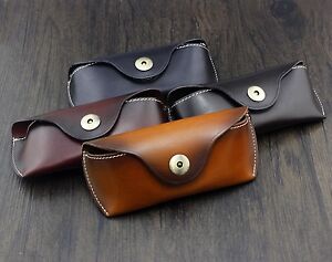 Real Cow Leather Handmade Glasses Pouch Vintage Sunglasses Belt Loop Case 