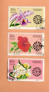 PANAMA USED 1965 FLOWER POSTAGE STAMPS 3 TOTAL - Picture 1 of 1