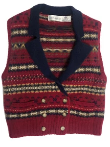 Robert Scott Pure Wool Sweater Vest ~Size 46 ~Red Multi Stripes~Doubled Breasted - Picture 1 of 7