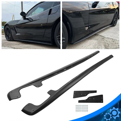 For 05-13 Corvette C6 Base Models ZR1 Style Side Skirts Rocker Panels Mud Flaps - Image 1 of 4