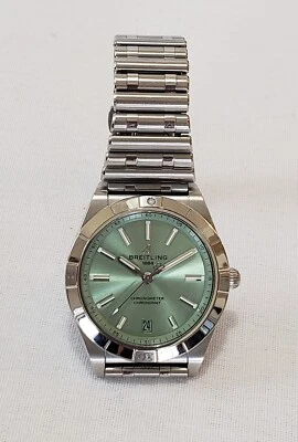 Breitling Chronomat 36mm Green Dial Steel Watch Timepiece A10380 Box And Papers - Image 1 of 4
