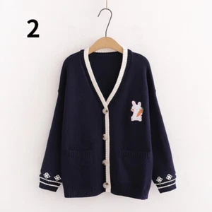 Women Girl Knitted Coat Cute Sweater Cardigan Jumper Jacket Top Preppy Lolita UK - Picture 1 of 14