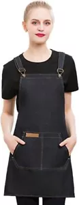 Denim Apron Chef Apron Kitchen Apron Cross-Back Bib Apronfor Men and Womenwit... - Picture 1 of 9