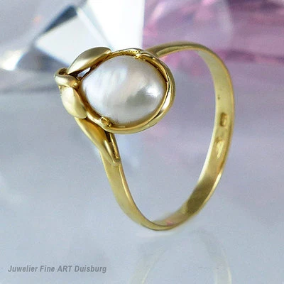 Ring in 585/- Gelbgold mit sehr schöner Mabeperle - Bild 1 von 4