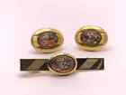 Vintage Anson Confetti art glass gold tone midcentury cuff links and tie clip