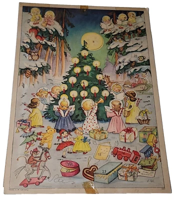 Calendario de Adviento Cartón Años 40 Antiguo Vintage Papá Noel Deco Antiguo con Alemania 389 Foto 1 de 4