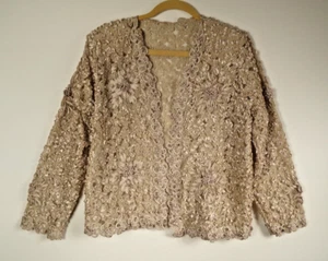 Elegant Hand Made Silk Ribbon Taupe Evening Jacket Shrug Womens Size Medium - Picture 1 of 7
