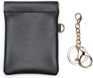 Leather Squeeze Coin Purse with Keychain Small Change Holder Slim Wallet Pouch C - Picture 1 of 12