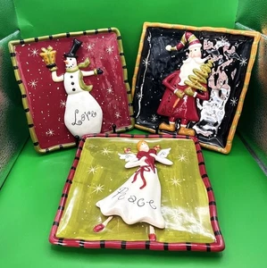 Juego de 3 Platos de Navidad de Colección Años 90 Paz Amor Alegría Papá Noel Muñeco de Nieve Ángel Decoración de Pared - Imagen 1 de 13