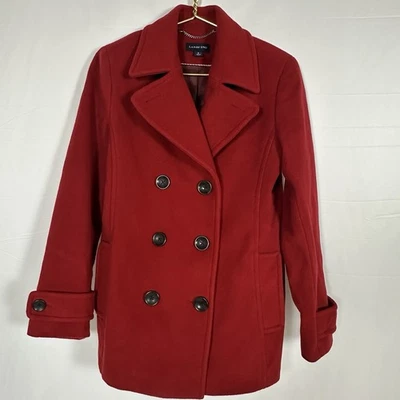 Chaquetón de lana Land's End para mujer rojo oscuro de doble botonadura clásico años 90 talla 8 Foto 1 de 4