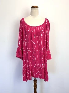 Swish Womens Tunic Blouse Top XL Hot Pink White Stripes Flare Sleeve Boho Gypsy - Bild 1 von 11