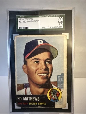 1953 Topps #37 Eddie Mathews SGC 1.5 - Imagem 1 de 2