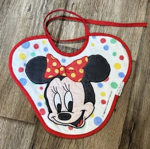 Rare Vintage Walt Disney Company Baby Minnie Mouse Bib Red Trim 1991 Playskool - Picture 1 of 3