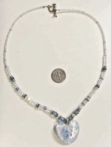 vintage classy dichroic glass heart crystal beads sterling silver necklace 43041 - Picture 1 of 6