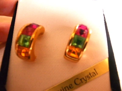 Pendientes perforados vintage ROMANOS dorado multicolor cristal medio aro - NUEVOS con caja Foto 1 de 4