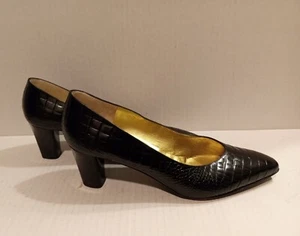 Bruno Magli Black Croc Embossed Leather  Pumps, Women's Size 9.5, Made in Italy  - Picture 1 of 11