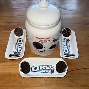 Kraft Foods OREO Cookie Jar & 3 Ice Cream Sundae Dessert Dishes Snack Bowl - Picture 1 of 9