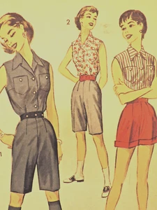 1950s Miss Advance 7877 Shorts/Crop Pant/Sleeveless Blouse Sz: 16 B36 Complete - Picture 1 of 7