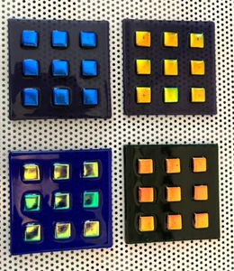 Glass Coasters (4) Iridescent 3.5" Squares, Geometric - Picture 1 of 2
