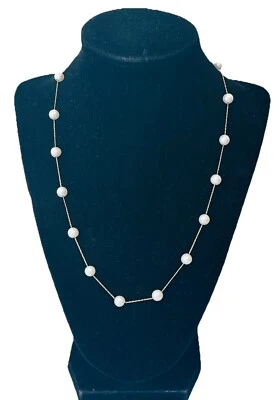 14K Yellow Gold Freshwater Pearl Station Link Necklace 19” - Image 1 of 4