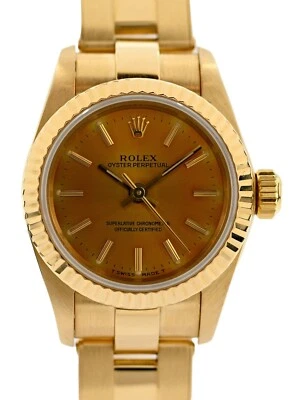 Rolex 24mm Ladies Oyster Perpetual Solid 18k Yellow Gold Tropical Dial Ref 67198 - Image 1 of 4