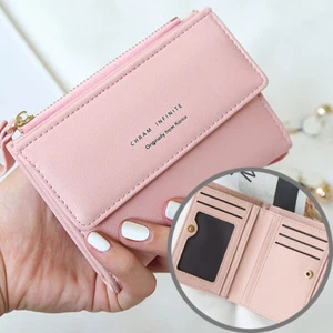 RFID Blocking Women's Small Bifold Leather Pocket Wallet Card Holder Mini Purse - Picture 1 of 17