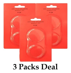 3 AirTite Direct Fit Round Capsules for 34mm Coins Crystal Clear Safe Storage  - Picture 1 of 6