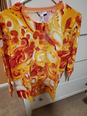 ISSAC MIZRAHI 女式大号开衫黄色 PAISLEY MEW A292077 — 第 1/4 张图片