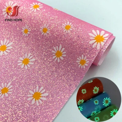Fluorescent Daisy Floral Fine Glitter Sparkle Faux Leather Fabric Bows Earring - Image 1 of 4