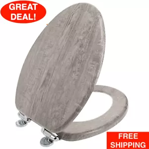 Verlängerter Holz WC-Sitz langsam schließen und verchromte Scharniere geformtes Holz grau - Bild 1 von 24