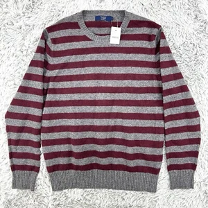 J Crew Sweater Men’s L Gray Purple Striped NWT 100% Lambswool Crew Neck Sailor - Picture 1 of 9