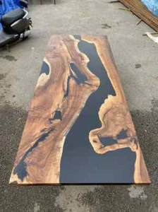 Epoxy Table, Epoxy Dining Table, Live Edge Black Epoxy Resin River Table Decor - Picture 1 of 8