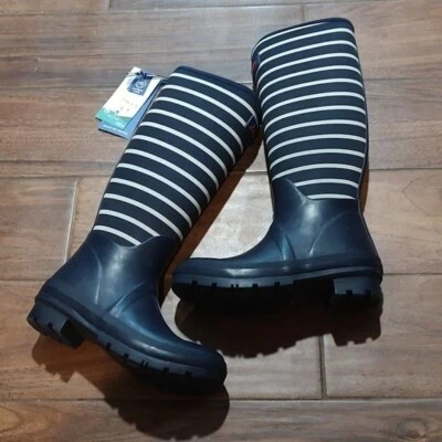 NUEVO CON ETIQUETAS Joules 5 Neopreno Rayas Azul Marino Botas de Lluvia Botas de Agua Foto 1 de 4