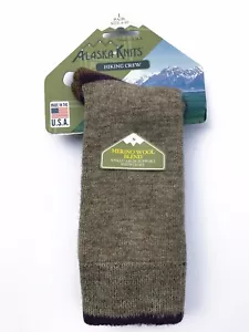 ALASKA KNITS™ MERINO WOOL LADIES' HIKING CREW SOCKS KHKAI 9-11 MADE IN USA - Picture 1 of 13